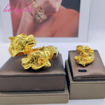 New Bangles Ring Set Leopard Design African 18k Gold Plated Bracelet Jewelry Set Dubai Bangle Daily Wear Party Gift