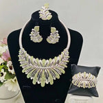 New Fashion Luxury Africa Dubai Necklace Earrings Ring Bangle For Women Zircon Jewelry Sets For Bridal Party Wedding Full