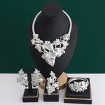 New Fashion Luxury Africa Dubai Necklace Earrings Ring Bangle For Women Copper Alloy Jewelry Sets For Bridal Party Wedding Full