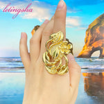 Fashion Big Ring Dubai Copper Jewelry 18k Gold Color New Design Women Set Bridal For Party Gift