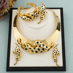 Woman Jewelry Set African Fashion Leopard Necklace Earrings 18K Gold Plated Animal Shape Bracelet Ring Copper Dubai Jewelry Gift