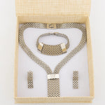 Gold Color Drop Earrings Necklace Set Fashion Women Dubai African Luxury Geometric Earrings Bracelet Italy Wedding Party Jewelry