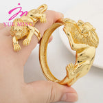2PCS Jewelry Sets Charm Cuff Bangle with Ring Wedding Party Leopard Bracelet Women Dubai Gold Color Adjustable Ring Jewelry Gift