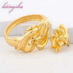 African Copper Gold Plated Jewelry Set Hip Hop Key Design Necklace Earrings Luxury Classic Bangle Ring Set Daily Wear Party Gift