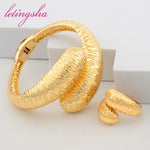 Italian Women Design Jewelry Sets Ethiopian Gold Color Cuff Bangle Fashion Ring Set Dubai Bride Jewelry Wedding Party Gift