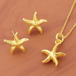 2PCS Retro Sea Star Necklace Earrings Women's Aesthetics Jewelry Set Trendy Summer Gold Color Earrings Punk Wedding Jewelry Gift