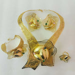 Exaggerate Women Jewelry Set for Sexy Party Wedding African Copper Gold Color Large Necklace Earrings Bangle Ring 4PCS Set Gift