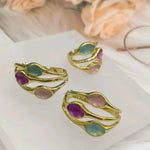 Colorful Women Earrings Ring Congo Africa Trendy Earrings Jewelry Advanced Shine Gold Plated Ring Women's Day Wedding Party