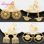 African Gold Color Clip Earrings with Adjustable Ring Set for Women New Dubai Luxury Fashion Jewelry Set Party Gift Wholesale