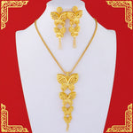 Bridal Indian Dubai Necklace Earrings Sets Luxury 24K Gold Plated Long Pendant For Women Dubai Wedding Jewelry Set Party Gifts
