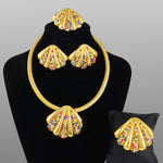 Starfish Shell Earrings Pendant Necklace Bracelet jewelry sets dubai Gold Plated Luxury jewelry Nigerian Italy Jewelry 4Pcs Set