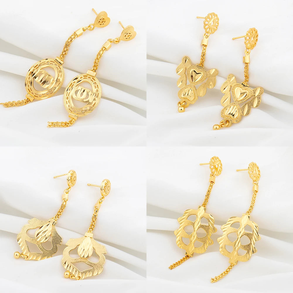Fashion Earrings 18K Gold Plated Pendant Geometric Round Vintage Hollow Frosted Earrings for Women Girls Party Jewelry Accessory