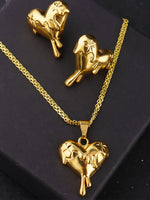 24K Gold Plated Heart Pendant Necklace for Women High Quality Charm Love Necklace Earring Set Jewelry Party Bridal Wedding Gift