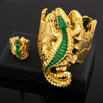 Dubai Gold Plated Invincible Crocodile Bracelet Charm Ring Set for Women African Noble Design Jewelry Gift for Party