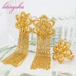 Italian Fashion Ethnic Tassel Earrings and Rings Sets For Women African Gold Color Classic Jewelry Set Dubai Jewelry Party Gifts