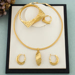 4Pcs Fashion Jewelry Set Lady Luxury Clip Earrings Necklace Women Elegant Charm Flower Bracelet Ring Gold Color Christmas Gift