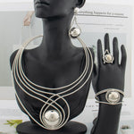 Large Round Collar Necklace 18K Gold Plated Jewelry Set for Women Earrings Bracelet Ring African Bride Wedding Party Decoration