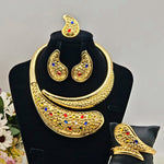 Africa Luxury Women Jewelry Set Ethiopia Multicolour Zircon Water Droplet Shape Necklace Earrings Bangle Ring Party Easter Gift