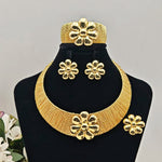 2025 Luxury Gold Color Women Jewelry Set Fashion Noble Flower Design Necklace Bangle Ring Earrings Gift For Party Easter