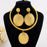 Dubai Round 24k Gold Plated Jewelry Set for Women Necklace Earrings Sets Daily Party Pairing Summer Wedding Party Free Shipping