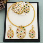 Luxury 18K Gold Plated Jewelry Set Wife Women Crystal Necklace Earring Bracelet Ring African Bridal Wedding Party Christmas Gift