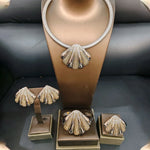 Nigerian Woman Jewelry Set Shell Design Fashion Luxury Necklace Micro Inlaid Crystal Earrings Gold Plated Charm Bracelet Ring