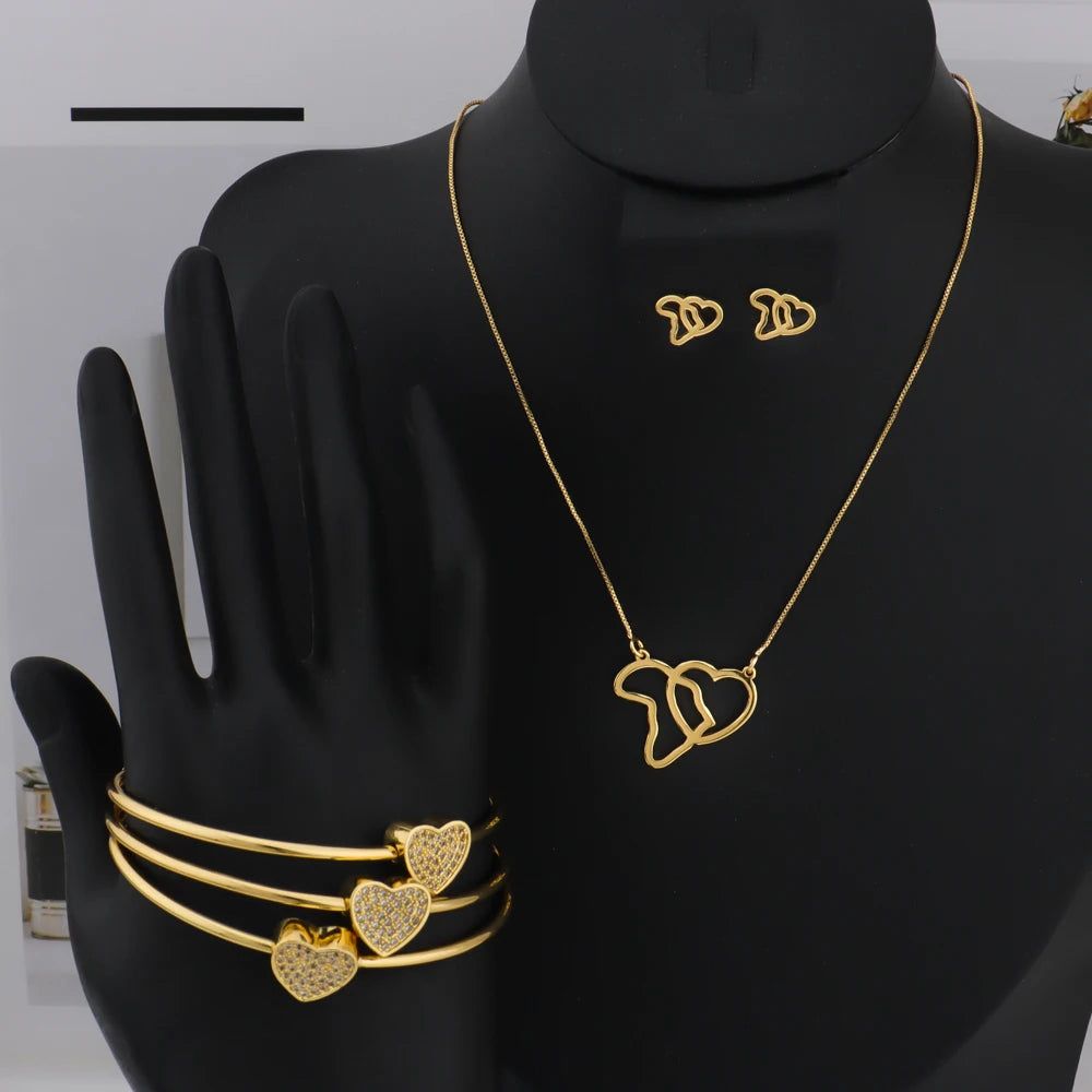 Dubai Bridal Gold Color Earrings Pendant Necklace Set for Women Costume Nigerian Wedding Party valentine day Gift