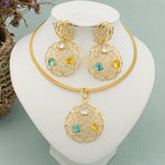 Bohemian Jewelry Set for Women Ladies Stud Earrings Dubai Gold Plated Necklace Bangle Bracelet for Sexy Party Queen Wedding