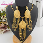 Luxury Gold Color Jewelry Set for Women Bohemian Classic Tassel Design Earrings Pendant Set African Copper Gold Plated Jewelry
