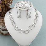 Dubai Women Silver Plated Jewelry Set African Chain Wedding Bridal Ornament Women Saudi Arab Necklace Bracelet Earrings Ring