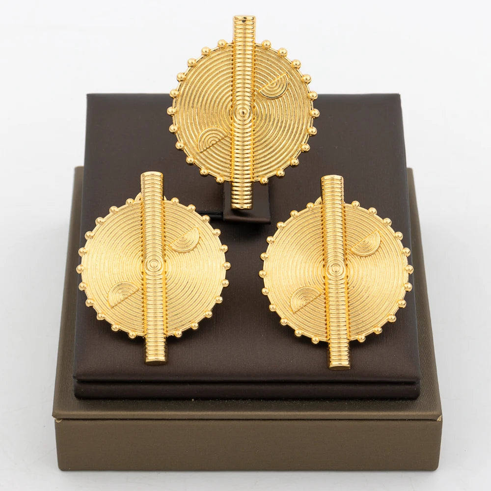 Fashion Earrings Jewelry for Women 18k Gold Plated Clip Earrings and Finger Ring Party Gift for African Dubai Copper Jewelry Set