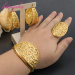 Hoop Earrings Fashion Copper Cuff Bangle with Ring For Women Trendy Hollow Large Style Jewelry For Wedding Daily Wear Party Gift