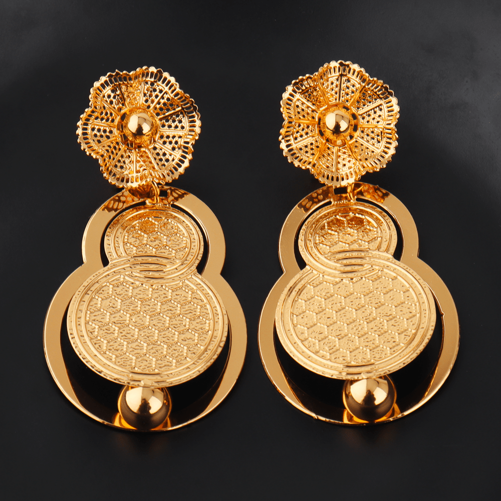 3pcs Rose Golden Plated Gourd Element Light Luxury Women'S Copper Alloy Earrings and Necklace Set, Perfect for Wedding Wear/Mother Day/Valentine'S Day/Gift Giving/Gift for mother/Elegant/Middle East gift/African Congo fashion
