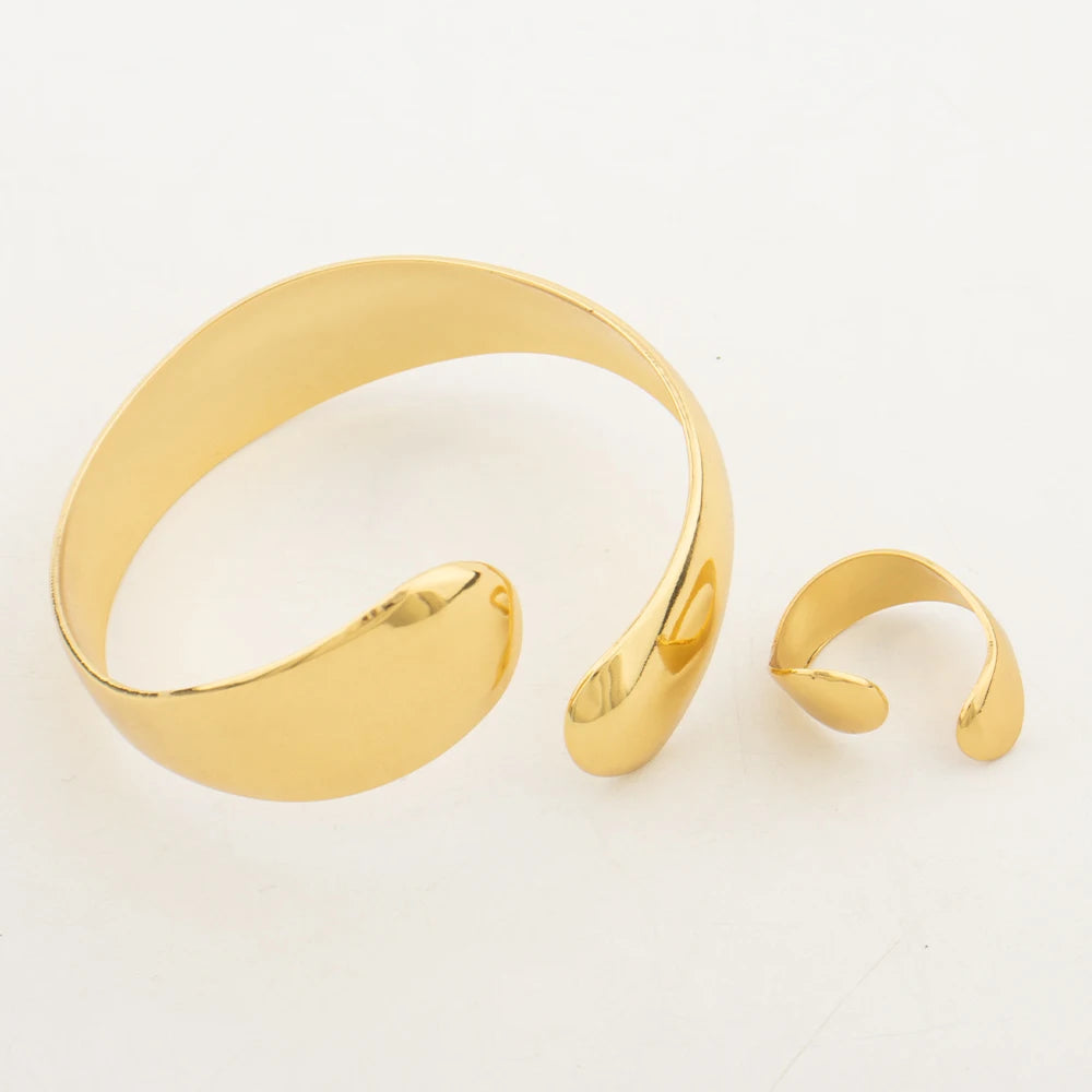 Copper Bracelet Jewelry Luxury Gold Color Cuff Bangle Ring For Women Nigerian African Dubai Party Wedding Gifts Jewelry