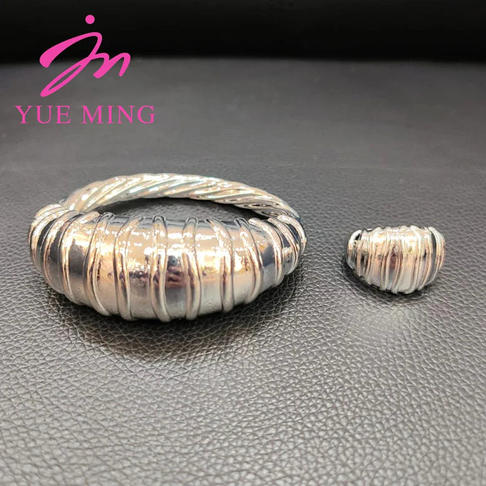 2pcs Bracelet Ring Set Dubai Women's Jewelry Party Wedding Anniversary Fashion Gold Color Luxury Elegance Bangles - YUEMING JEWELRY