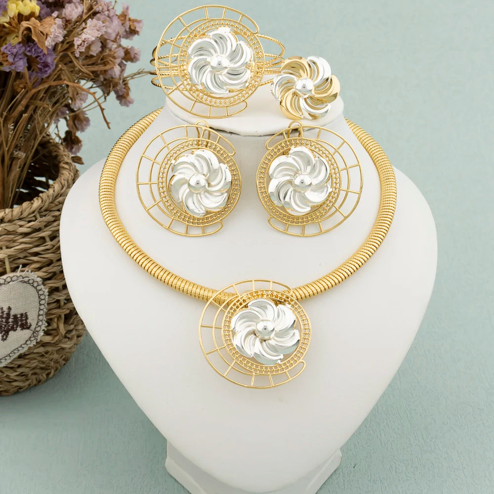 18k Gold Plated Jewelry Set for Women Brazilian Necklace New Design Earrings Set Italian Expensive Wedding Dubai Party Jewelry