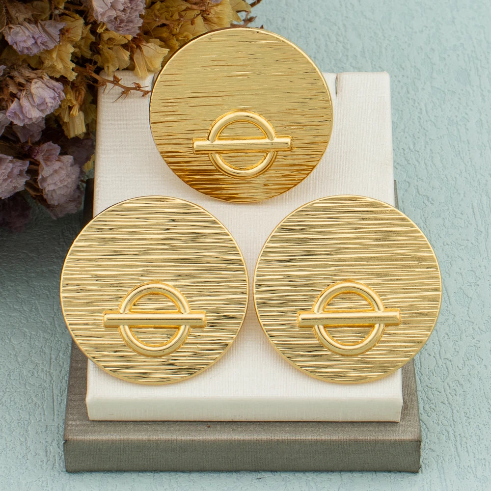 Dubai Fashion Large Clip Earrings Rings Set for Women 18K Gold Plated African Round Jewelry Set Copper Earrings Jewellery Gift