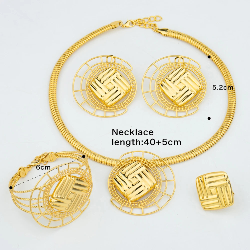 Luxury Earrings Necklace Women Classic New Big Jewelry Set Lady Round Earring Italian Style African Female Party Wedding Gift