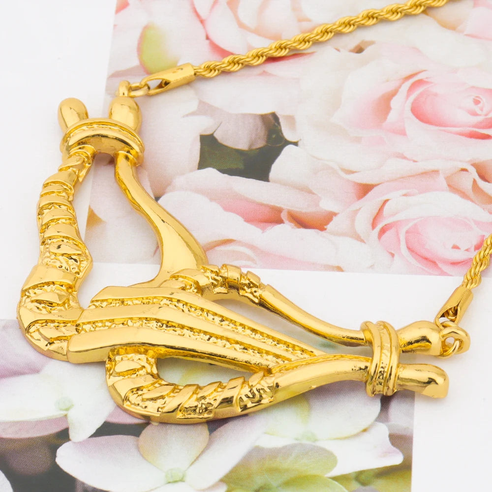 Middle East Ethiopian Gold Color Necklace Bracelet Ring Earrings Set For Women girls Dubai Jewelry For  Wedding Gifts