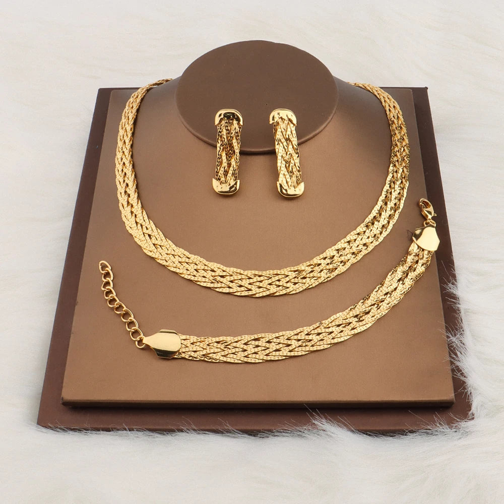 YM Gilding Hollow Earrings Necklace Set Fashion Women Dubai Africa Luxury Punk Jewellery Valentine's Day Gift Choker Necklace