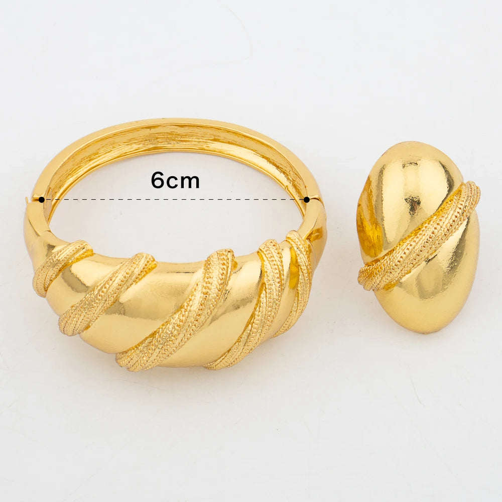 Luxury Bride 18K Gold Color Dubai Bangle with Box for Women African Ethiopian Bracelet Ring Round Jewelry Wedding Party Gifts