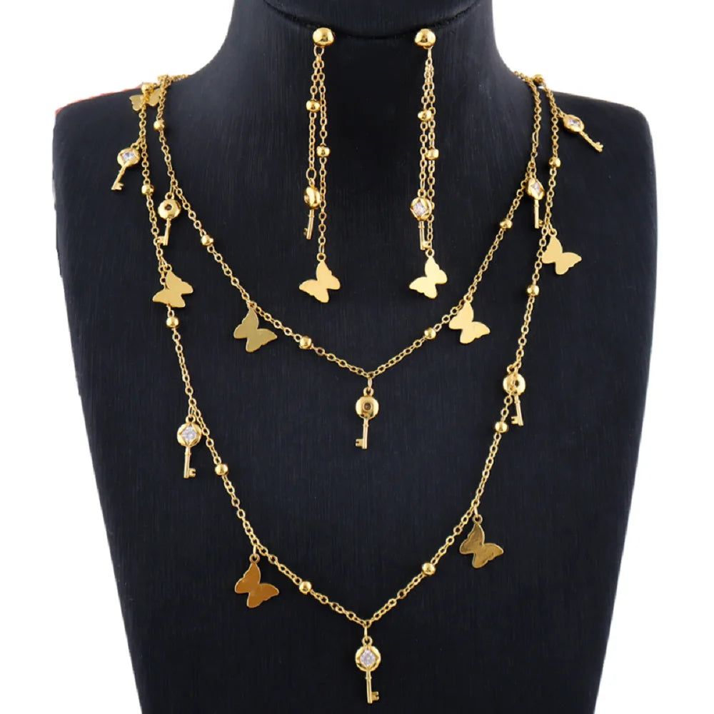 Gold Plated Necklace Zircon Shine Earrings Jewelry Set for Women Girl Bride Elegant Jewelry Gift for Christmas Party Wedding