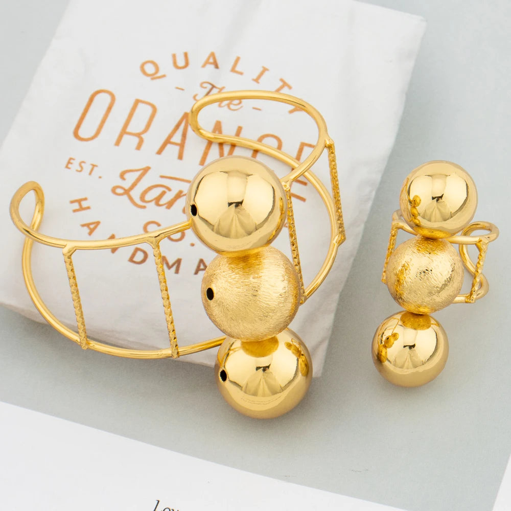 18K Gold Color Cuff Beads Bangle Ring for Women Luxury Design Arab Dubai Copper Bracelet Jewelry Nigerian Party Wedding Gift