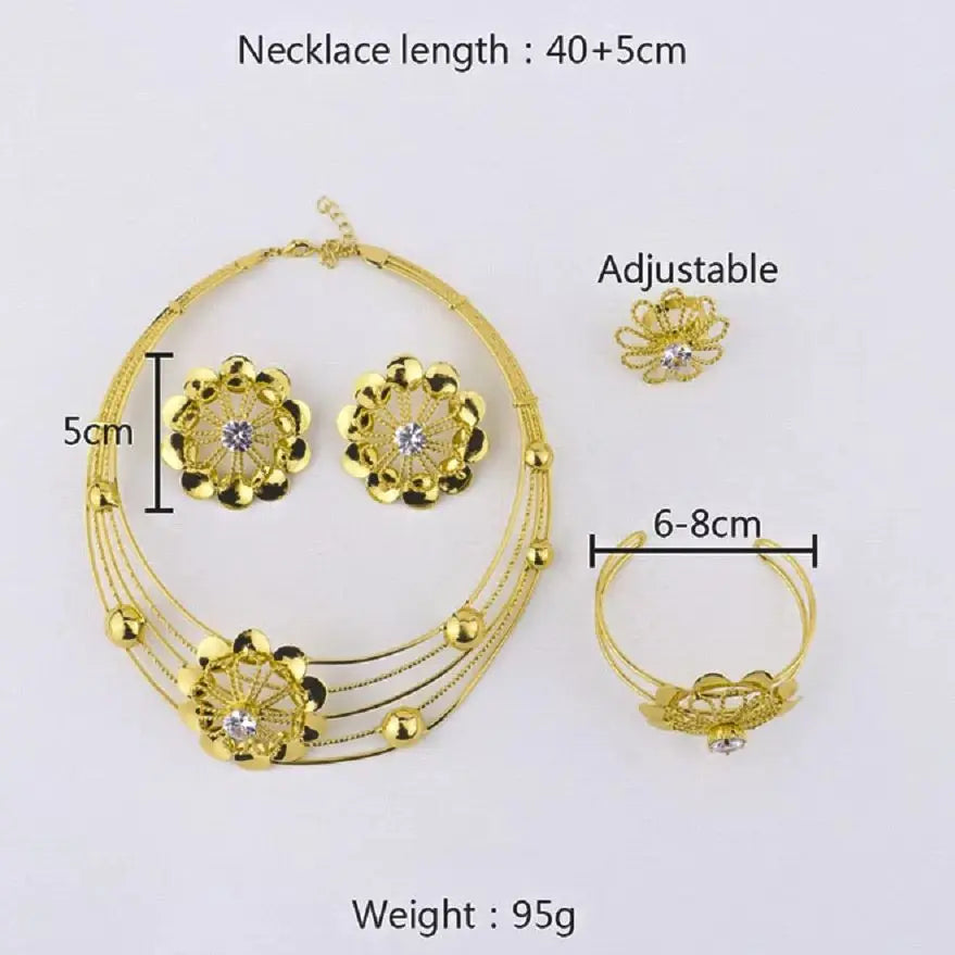 YM 2025 Hollow out Flowers Shape Jewelry Sets For Dubai Women Charming Earrings Bangle Necklace and Ring Sets Gift For Wedding