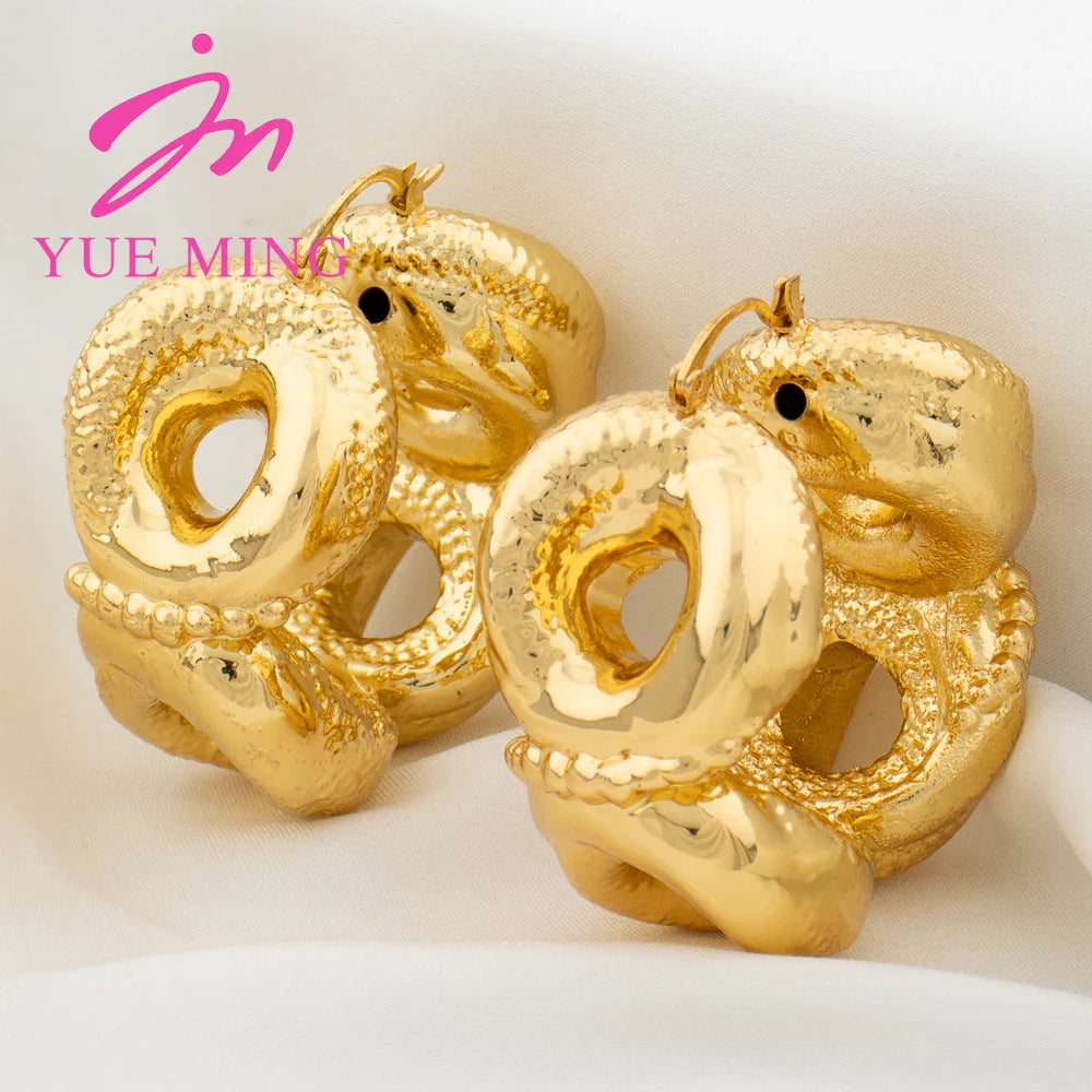 18K Gold Plated Hoop Earrings for Women Luxury Copper Bold Earring Dubai Africa Wedding Party Jewelry Accessory Anniversary Gift - YUEMING JEWELRY