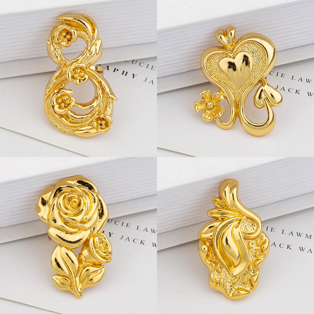 Copper Women's Ring Fashion Flower Geometric Texture Finger Gold Plated Ring Personality Rings Jewelry Party Cocktail Ring
