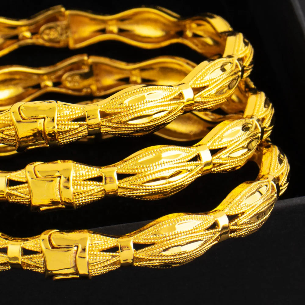 3Pcs Vintage Hip Hop Metal Cuff Bangles and Ring Set Punk Gold Color Engrave Ring For Women Bracelet Jewelry