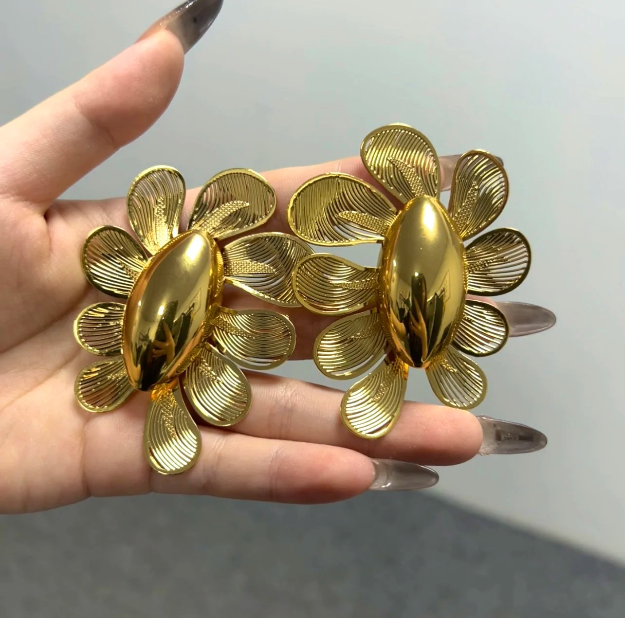 New Luxury Metal Chain Bracelet Earrings Set For Women Gold Color Thick Link Chain Open Bangle Female Fashion Jewelry Gift
