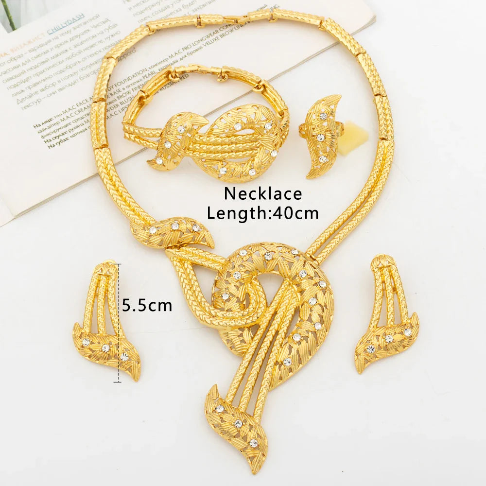 Luxury Gold Plated Jewelry Sets For Women Guitar Shape Italy Dubai Classic Earrings Necklace Jewelry Lady Wedding Party Gift - YUEMING JEWELRY