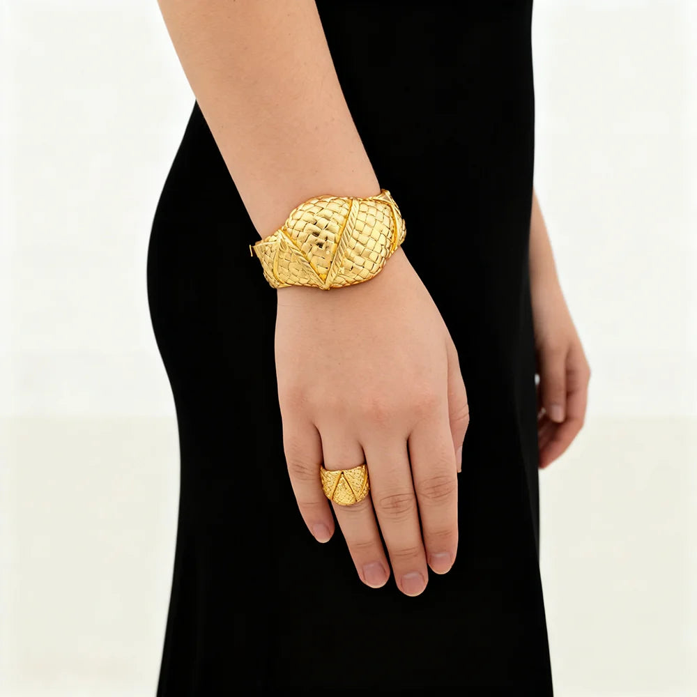 dubai bracelet ring set for woman jewelry luxury Gold Color Cuff Bangles Female Luxury Jewelry Sets Jewellery Accessory